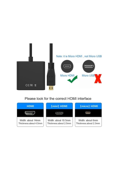 Micro Hdmi To Vga Kablo Çevirici Dönüştürücü Adaptör Ses Destekli