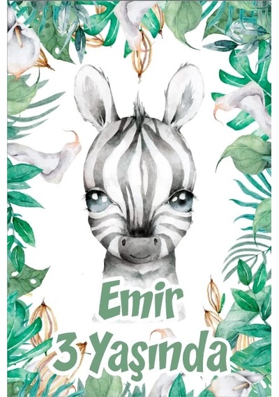 Zebra Temalı Doğum Günü Afişi -2 50x70 Cm