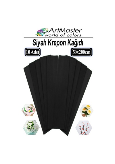 Krapon Kağıdı Siyah Renk 10 Adet 50x200 Cm Grapon Kağıdı 10'lu Okul Proje Sınıf Anaokulu Kreş Süsleme