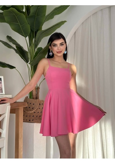 Defymoda Pole İp Askılı Elbise Pembe