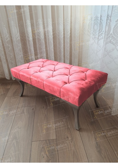 Kapitoneli Ayak Ucu Kapı Önü Antre Bench Puf Gümüşayak 120 45 Pembe