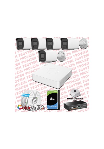 Provzen Hikvision 5 Kameralı 4mp Ip Colorvu 3.0 Güvenlik Sistemi Aı İnsan Araç Algılama Mikrofon Ve Işıklı Alarm