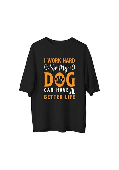 Paybuy Köpeğim İçin Çalışıyorum Baskılı Erkek Oversize Tişört Siyah