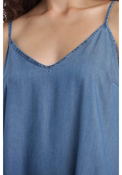Defacto Fashion Fit Akışkan Kumaş İnce Askılı Maxi Elbise D8258AX25SM Mavi