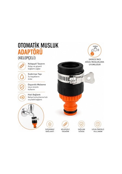 Otomatik Musluk Adaptörü Kelepçeli Hortum Bağlantı Aparatı Pratik Musluk Ucu Adaptörü