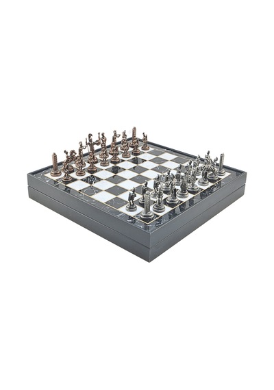 Gifthome Orta Boy Metal Yunan Mitolojisi Satranç Tk. Antik Ve Mermer Desenli Sandıklı Mdf Tahtası 36x36 Cm.