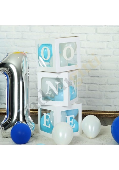 One Yazılı Beyaz Kutu ve Balon Seti Erkek Bebek 1 Yaş Doğum Günü Kutlama One Yazılı Beyaz Kutu ve Balon Seti Erkek Bebek 1 Yaş Doğum Günü Kutlama