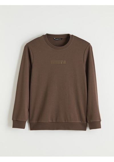 Lcwaıkıkı Classic Kahverengi Bisiklet Yaka Baskılı Erkek Sweatshirt