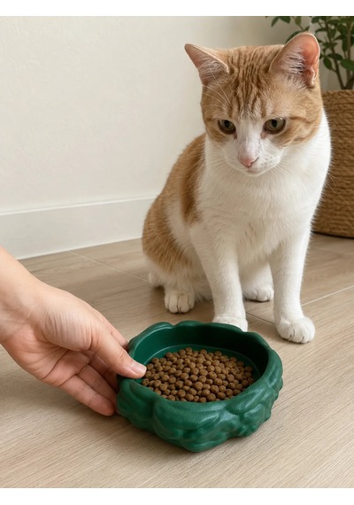 Eko Form Model Beton Kedi Köpek Mama Ve Su Kabı 16cm 16cm 5.5cm - Yeşil