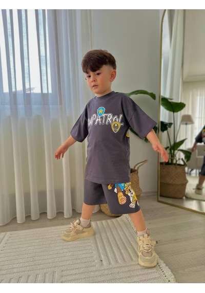 Miniko Kids Erkek Çocuk Paw Petrol Modelli Baskılı Şortlu Pamuk Takım Füme