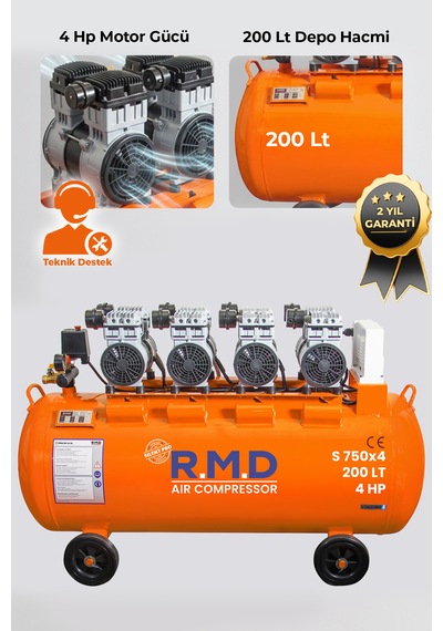 R.m.d Kompresör 200 Lt Hava Kompresörü Sessiz Ve Yağsız S750x4