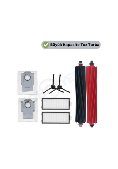 Roborock Qrevo Master Uyumlu Ana Fırça, Hepa Filtre,siyah Yan Fırça, Toz Torbası 7 Parça