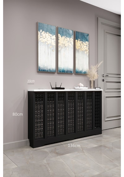 Dekoratif Petek Kaplama Modern Kalorifer Peteği Gizleme Ünitesi 11 Desen 9 Renk İç Ölçü 136 Cm Dış Ölçü 140 Cm Petek 136 Siyah Üstü Beyaz D1