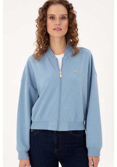U.S. Polo Assn. Kadın Açık Mavi Bisiklet Yaka Fermuarlı Sweatshirt 50299000-VR003