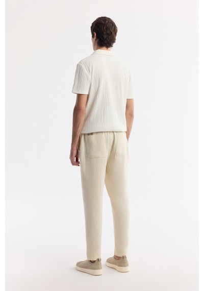 Avva Erkek Bej Beli Lastikli %100 Keten Relaxed Fit Pantolon B003032