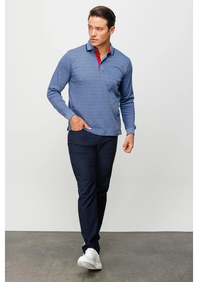 Desen Triko Erkek Polo Yaka Kare Desenli Uzun Kollu Sweatshirt Lacivert Lacivert Desen Triko Erkek Polo Yaka Kare Desenli Uzun Kollu Sweatshirt Lacivert Lacivert