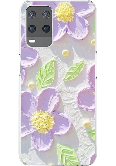 Oppo A54 Uyumlu Mor Papatyalar Sulu Boya Baskılı Silikon Kılıf Renkli