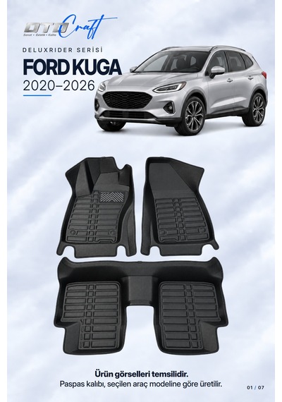 Otocraft Ford Kuga 2020-2026 Araca Özel Deluxrider Lüks Havuzlu Paspas Tam Set 3 Parça