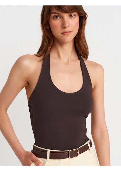 Dilvin 21052 Halter Yaka Top-koyu Kahve Koyu Kahve
