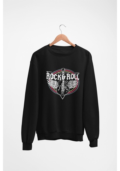 Magors Stıl-x Rock'n Roll Baskılı Oversize Bisiklet Yaka 3 İplik Şardonlu Sweatshırt Siyah Magors Stıl-x Rock'n Roll Baskılı Oversize Bisiklet Yaka 3 İplik Şardonlu Sweatshırt Siyah