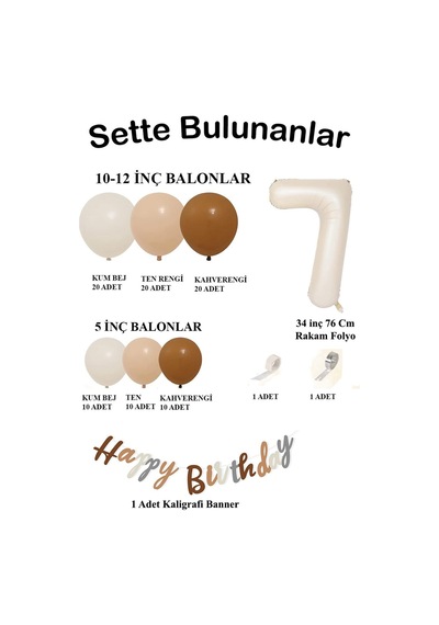 Retro Renkler Büyük Balon Zincir Ve 7 Yaş Doğum Günü Seti