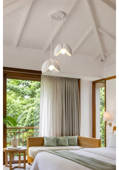 Lotus Çiçek Tasarım 2'li Sarkıt Avize - Modern Tasarım Gece Lambası İç Dış Ortama Uygun - 25 Cm - Beyaz