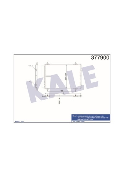 KALE OTO Radyatör 377900 Klima Radyatörü 307 00- 308 07- 408 11- Partner 08- / C4 04- C4 Picasso 06- Berlingo 08- 570X359X16