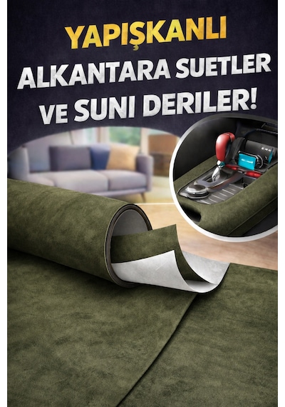 Kendinden Yapışkanlı Alkantara Süet Suni Deri 100 X 150 - Haki Yeşil