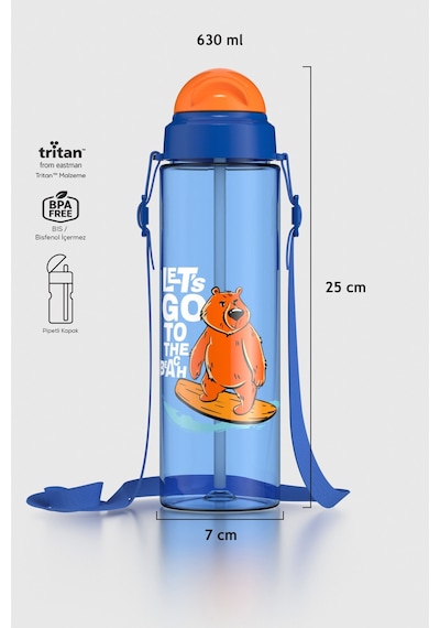 Renga Migo Desenli 630 Ml Askılı Pipetli Tritan Çocuk Matara 912143 Mavi MAvi