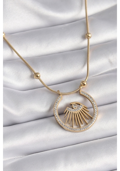 316l Çelik Gold Renk Zirkon Taşlı Göz Model Kadın Kolye 5886 Altın