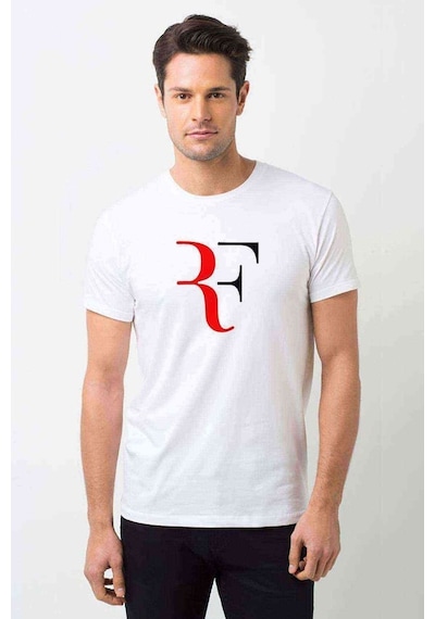 Roger Federer Rf Baskılı Beyaz Erkek Tshirt