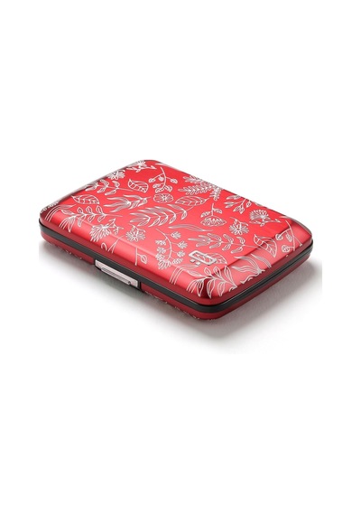 Ögon Designs Smart Case V2 Alüminyum Cüzdan - Kırmızı Çiçek Desenli, Rfıd Korumalı Kartlık