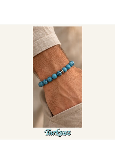 Turkuaz Taşı Bileklik 8 Mm, Unisex, Elastik Çok Renkli