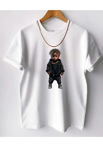 Flood Of Style Erkek Beyaz Rapçı Oversize Bisiklet Yaka Tshirt