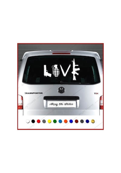 Love Aşk Sticker Silahla Love Yazısı Sticker Araç Sticker
