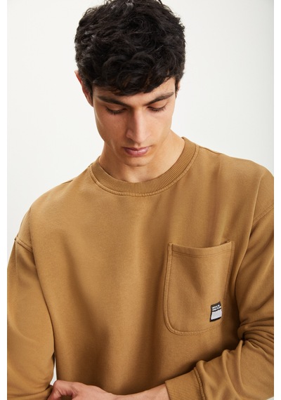 Grimelange Dımıtrı Erkek Soluk Efektlı Ceplı Süs Etiketli Oversıze Fit Haki Sweatshirt