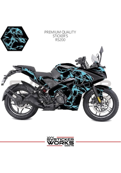 Bajaj Rs200 Kaplama Sticker Şimşek Yıldırım Motor Kaplama Modeli Hazır Kit Mavi