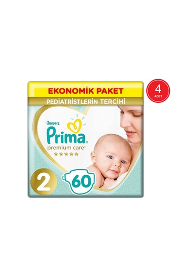 Prima Premium Care Ekonomik Paket Bebek Bezi 4-8 KG 2 Beden 4 x 60 Adet 4'lü