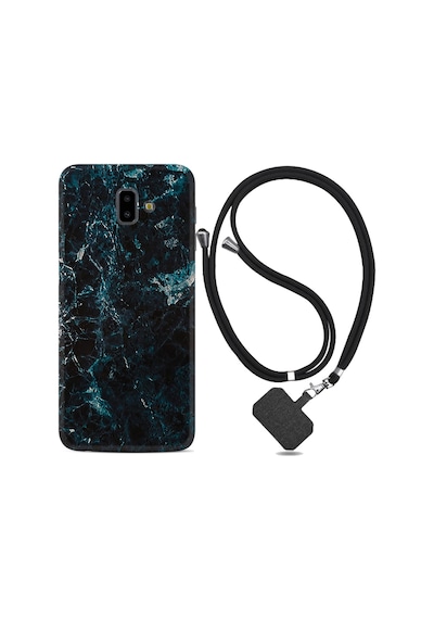 Samsung Galaxy Uyumlu J6 Plus Kılıf Ipli Askılı Blue Mix Mermer 1377