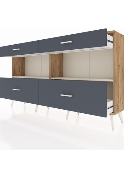 Arges Konsol 2 Raflı 4 Çekmeceli 176x30x99 Çam-aytaşı/antrasit Çam-aytaşı/antrasit