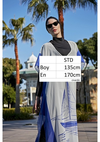 Remsa Tesettür Mayo Üzerine Tasarım Tek Kaftan Pareo Rdp003 Yelkenli Mavi