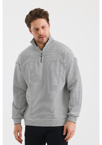 Alexander Gardi Alexandergardı Çizgili Dik Yaka Fermuarlı Comfort Kalıp Sweatshırt Unı-00247 001