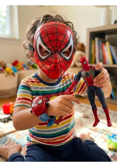 Örümcek Adam - Aksiyon Figürü, Maske Ve Projeksiyonlu Kol Saati 3'lü Oyuncak Seti Spider - Man