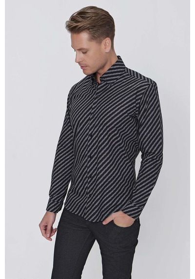 Efor G 1517 Slim Fit Siyah Spor Gömlek Siyah