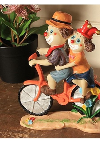 Lüks İşlemeli Polyester Bisiklet Üzerinde Palyaço Çift Biblo Dekoratif Ürün Yeni Yıl Hediyesi 20 Cm.
