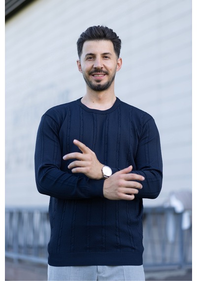 Hk Premium Erkek Fitilli Triko Kazak Slim Fit Bisiklet Yaka Likralı Kışlık Sweatshirt Lacivert Hk Premium Erkek Fitilli Triko Kazak Slim Fit Bisiklet Yaka Likralı Kışlık Sweatshirt Lacivert