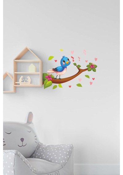 MSticker Dalda Şarkı Söyleyen Sevimli Kuş Çocuk Bebek Odası Sticker