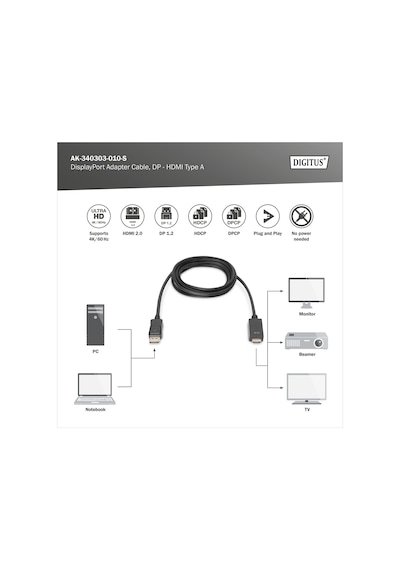 Dıgıtus Dp-hdmı Görüntü Kablosu 1m Ak.340303.010.s