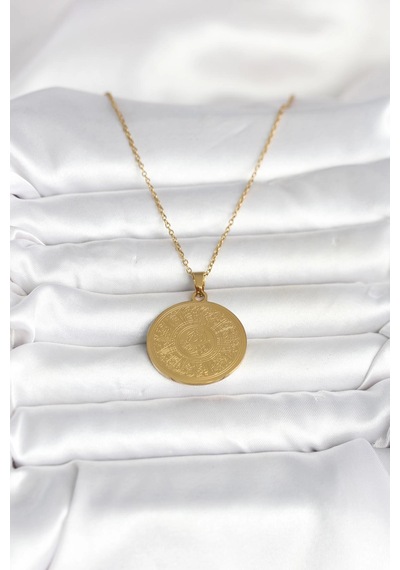 316l Çelik Gold Renk Ayetel Kürsi Yazılı Kolye 001 - Beyaz