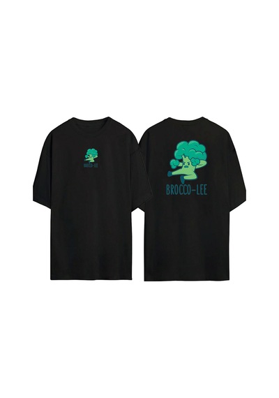 Thewert Unisex Brocco-lee Ön Arka Baskılı Sıyah Oversize T-shirt Siyah